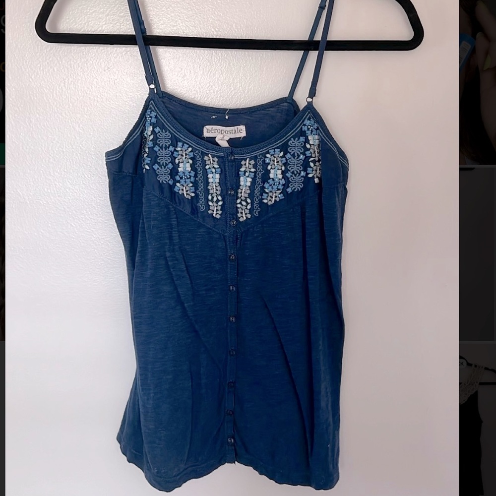 !!! WORN 1x ONLY !!! Aéropostale Navy Blue Beaded Tank Top